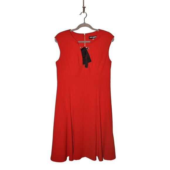 KARL LAGERFELD $128 Red Sleeveless Fit & Flare Dress Ribbed Accent Size 10 - Picture 1 of 4